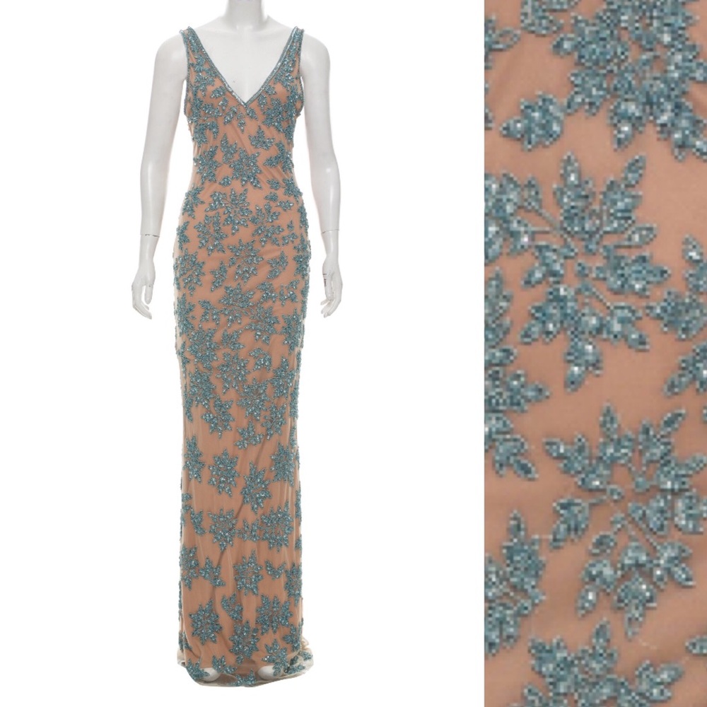 PARKER NUDE AND SEAFOAM EMBELLISHED GOWN size 4